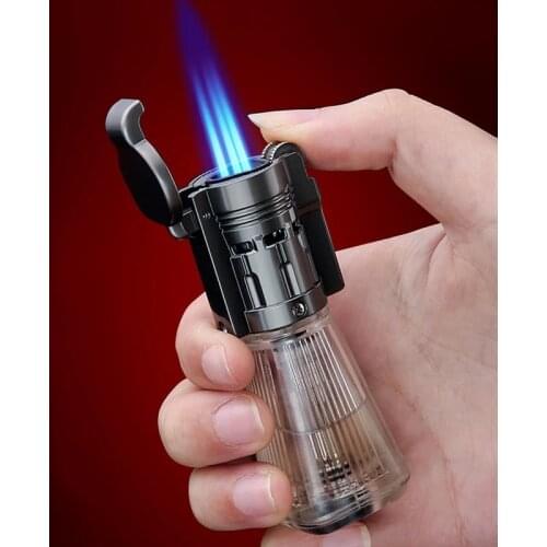 New Honest Acrylic Triple Torch Lighter Jet Windproof Butane Gas Inflatable Lighter Grinding Wheel Ignition Lighter Smoking Gift