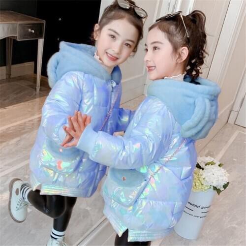 2020 New Fashion Children Winter Clothing Girl Clothes Warm Hooded long down cotton Glossy Jacket Coats For Kids Outerwear parka