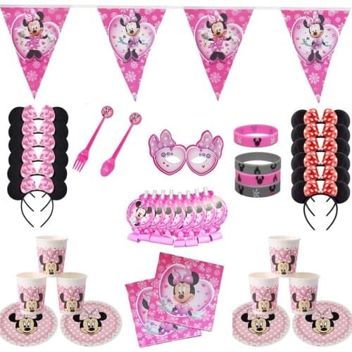 Disney Minnie themed baby shower disposable tableware birthday party supplies girl party decoration dinner set