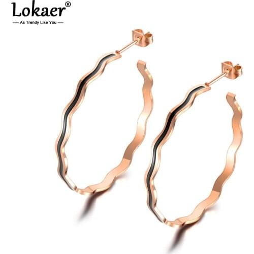 Lokaer Fashion Jewelry Undulation Wave Circle Women Earrings Stainless Steel With 3 Colors Glaze Earrings For Party Gift E18473