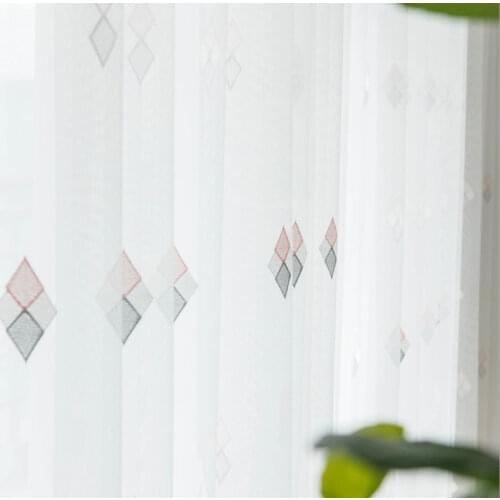 Nordic Sheer Curtains for Living Room Bedroom White Geometric Embroidery Voile Curtain Backdrop Curtain Window Treatment Decor