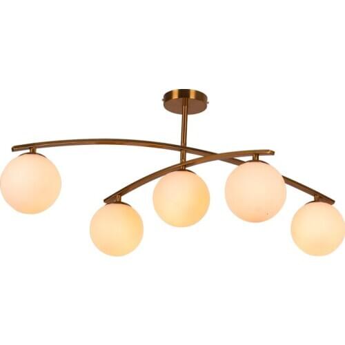 Indoor Antique Copper Brass Modern Surface Mounted Led Glass Ball Light Brass Iron Plating Dining Room Glass Ceiling Light