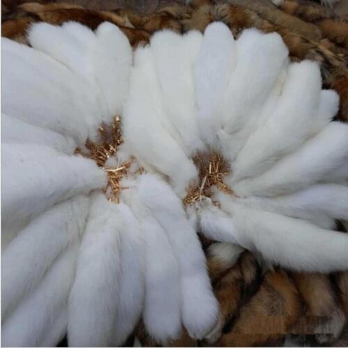 Super Huge White Fluffy Real Fox Fur Tail Cosplay Toy Handbag Accessories Key Chain Ring Hook Tassels