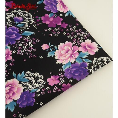 Booksew 100% Cotton Poplin Fabric Printed Flower Design Black Home Textile DIY For Scrapbooking Craft Dress Shirt Clothing