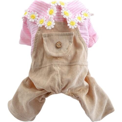 New Dog Cat Hoodie Pet Jumpsuit Striped Flower Design Cat Puppy T-Shirt Coat Autumn/Winter Clothes Appeal 2 color