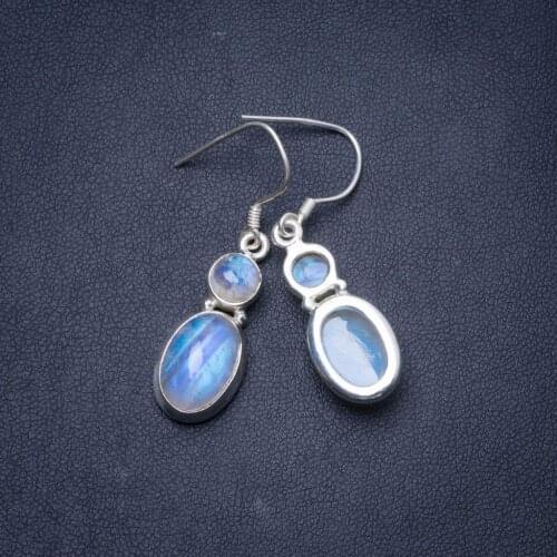 Natural Rainbow Moonstone Handmade Unique 925 Sterling Silver Earrings 1.5" Y0972