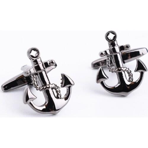 Unique Anchor Shape Cufflinks For Men French Shirts Black Enamel Cuff Buttons Gold Silver Color Metal Cufflinks Set For Sale