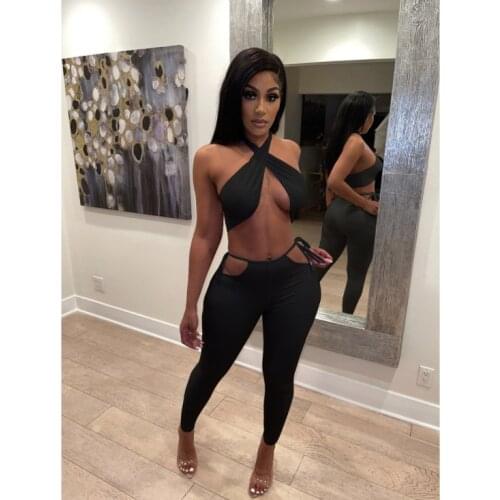 In Stock womens set Summer New Sexy Strap Sleeveless Cropped Short Vest Pants Sexy Two Piece Set straps streetwear pants women