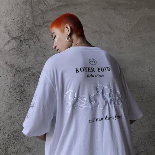 Hip Hop Hight Street Summer Vintage letter print Individuality Harajuku Korean version clothes Cool men Loose Newness streetwear