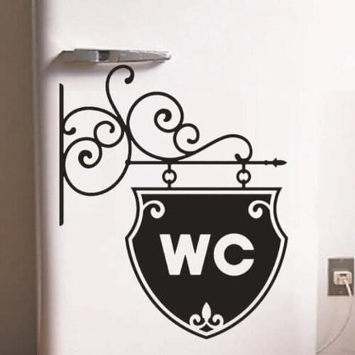 Creative DIY "WC" Bathroom Toilet Entrance Sign Door Stickers Removable Wall Stick PVC Wallpaper Mural Decals Home Decoration