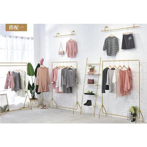 Clothes store hangers display rack gold clothes rack womens clothing store shelves display rack floor-to-floor island rack