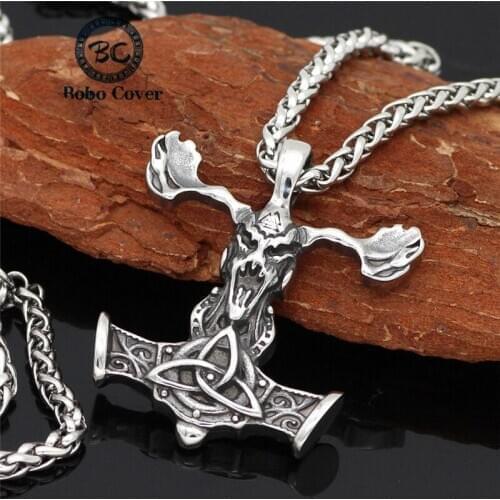 Vintage Stainless Steel Skull Pendant Men Viking Odin Triangle Knot Sign Necklace Womens Charm Anchor Accessories Punk Jewelry