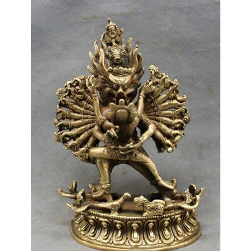WBY 827+++++Tibet Brass Carved Buddhism Joss Yamantaka Dharmaraja Buddha Statue Sculpture