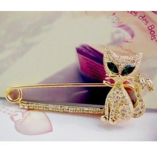Japan and South Korea exquisite luxury jewelry lovely woman with green eyes wild cat imitation Rhinestones brooch free shipping