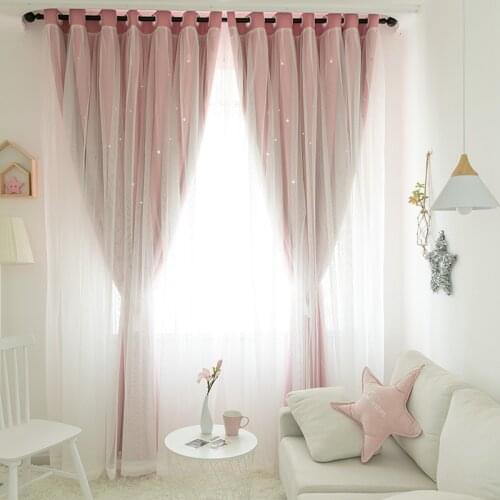 Korean Double Curtains for Living Dining Room Bedroom Princess Wind-hollowed Curtain Bedroom Girl Room Shading Finished Product
