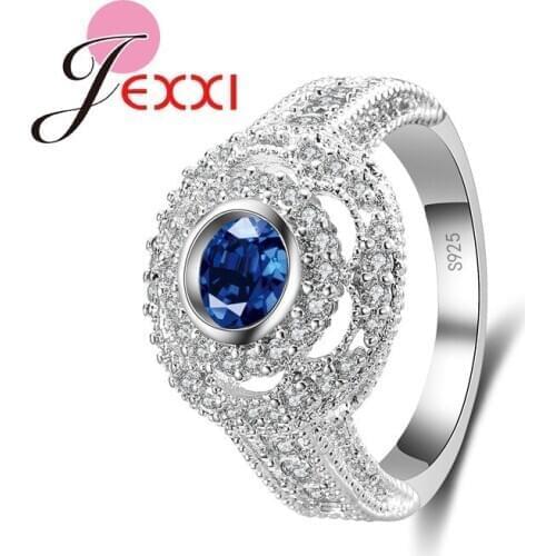 Sterling Silver Rings Fashion Bands Jewelry Bague Femme Blue Cubic Zircon Crystal Wedding Engagement Finger Ring For Women