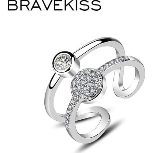 BRAEVKISS Engagement Wedding Bridal Adjustable Open Rings for Women Round Clear Crystal CZ Stone Jewelry Accessories BUR0435