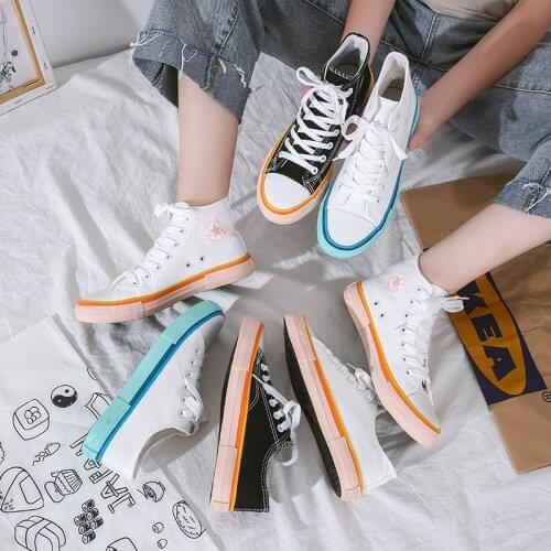 High-Top Canvas Shoes Women Ulzzang All-match 2020 Summer Ins Fashion Sneakers Retro Casual Shoes Girls Gumshoe Beige Black Low