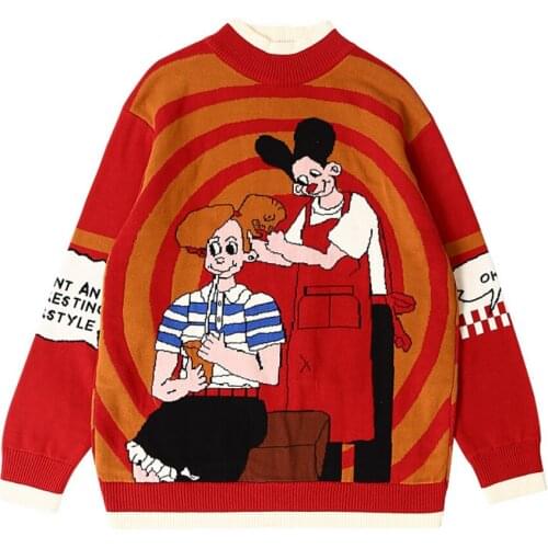 2021 Winter Harajuku Sweater Jacquard Women Cartoon Funny Embroidery Knitted Jumpers Red Warm Thick Pullovers Sweater Chirstmas
