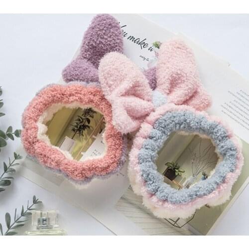 066C Bath Shower Make Up Wash Face Cosmetic Lady Girl Hair Band Headwear Women Big Rabbit Ear Fleece Soft Elastic Hair Ribbon