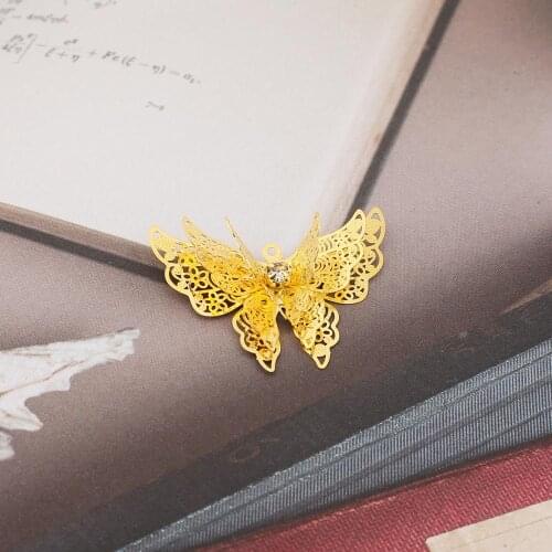New 1Pc 35x25mm Gold/Silver Alloy Multi-layer Butterfly Fan Charms Connectors For Jewelry Making DIY Findings