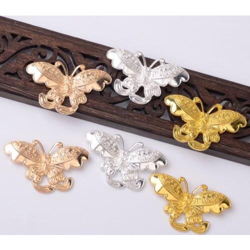 10 Pieces 40*24mm Butterfly Charms Buttons Connector Settings Hair Accessories DIY Jewelry Making