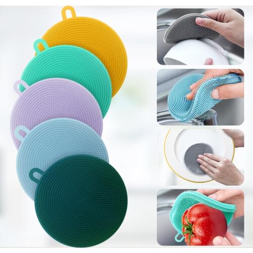 5 PACK Silicone Scrubber for Dishes Pot and Veggies Fruit Non-Stick Kitchen Gadgets Washing Sponge Brush Accessories