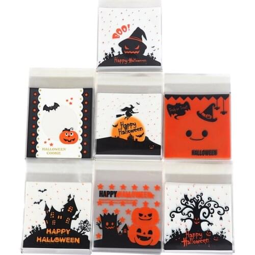 100pcs Halloween Candy Bag Gift Cookie Bags Biscuits Snack Plastic Packaging Bag Halloween Party Decoration Supplies