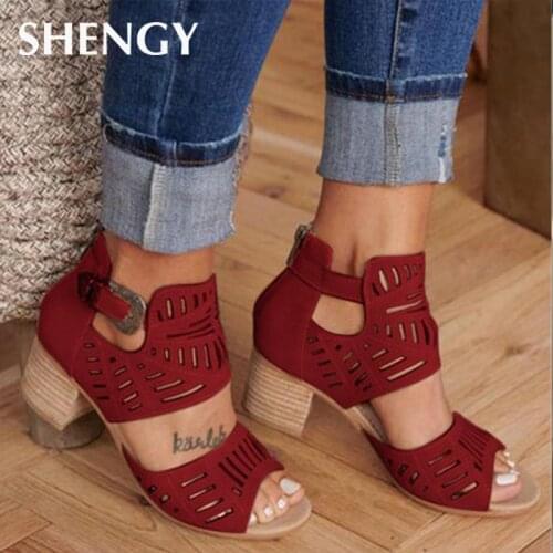 2019 Summer Women Sandals Mid Heel Stylish Slip-on Buckle Ladies Shoes Artificial Open Toe Casual Female Sandalias Wedding Pumps