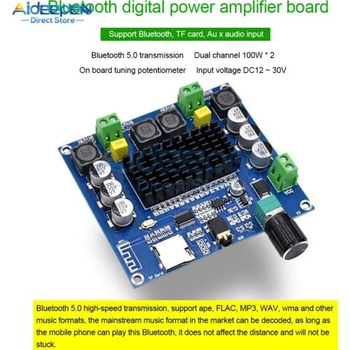 2x100W XH-A105 Bluetooth 5.0 TDA7498 Digital Amplifier Board Stereo Audio AMP Module Support TF Card AUX 12V 24V