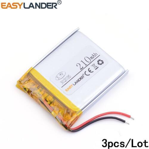 3pcs/Lot 3.7V 210mAh Rechargeable li Polymer Li-ion Battery For Consumer electronics device, Medical Devices toy 302035 032035