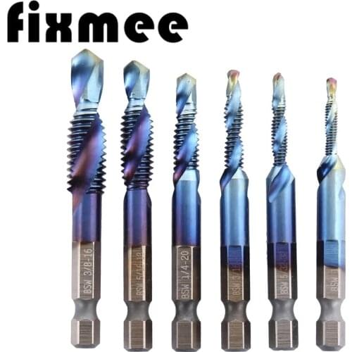 6pcs/set Hand Drill Tap Bit Set Titanium HSS Combination Screw Tapping Bit Tool Hex Shank Drill Tap Bit M3 M4 M5 M6 M8 M10