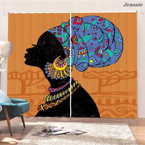 African Women Mural Window Curtains Living Room Outdoor Fabric Curtains Art Afro Black Woman Printed Bedroom Kitchen Curtains