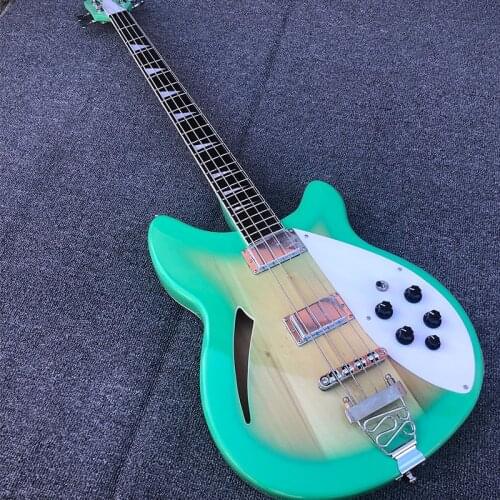 Factory customized 4005 electric bass, 4-string bass, half-empty bass, green paint, with F hole, rose fingerboard, postage