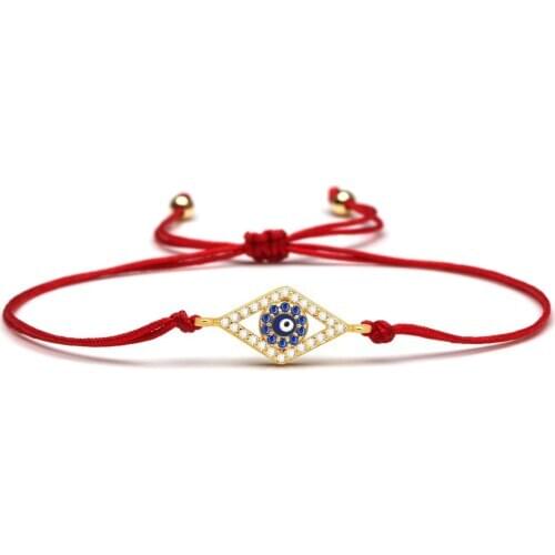 AAA Cubic Zirconia Blue Turkish Evil Eye Charm Bracelet Women Color Preserving Copper CZ Eye Red Black String Handmade Jewelry