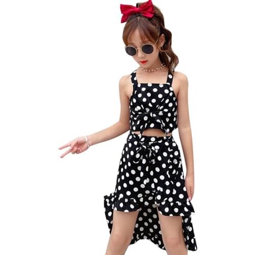 Kids Clothes Girls Dot Vest + Skirt Clothes For Girls Casual Style Girl Clothing Summer Childrens Clothing 6 8 10 12 14