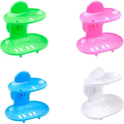 Double Layers Strong Sucker Soapbox Soap Draining Holder Soap Dish Holder Dishes Shower Storage Support Plate Stan Bathroom