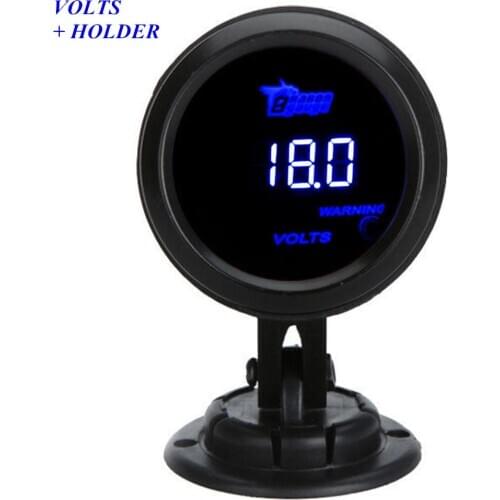 EE support 2" 52mm Voltmeter Clocks Black Cover Car Accessories Universal Digital Blue LED Volt Voltage Gauge + Holder