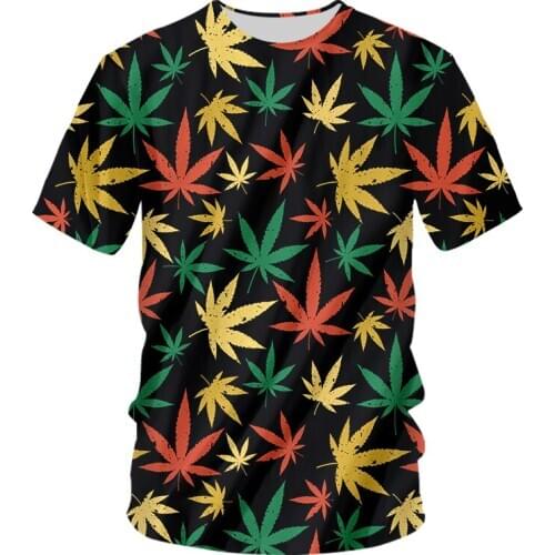 OGKB 3d Print O-neck T Shirts Maple Colorful Leaf Streetwear Weed Plant Men Women Fashion T-shirt Harajuku Plus Size Homme Tops