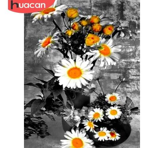 HUACAN Coloring By Number Daisy Flower DIY Room Wall Art Painting By Number Home Decoration Gift 60x75cm For Adults