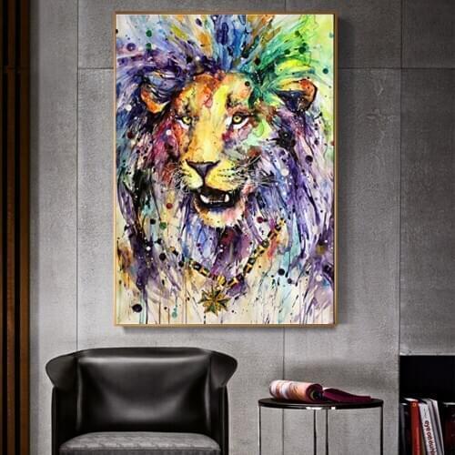 Modern Large Colorful Lion Water Color Artwork Posters Canvas Wall Art Prints Posters Cuadros Prints for Living Room Home Decor
