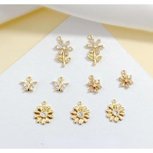 Gold-clad inlaid zircon, exquisite forest butterfly, snowflake, daisy, sunflower, DIY earrings, necklace, jewelry material