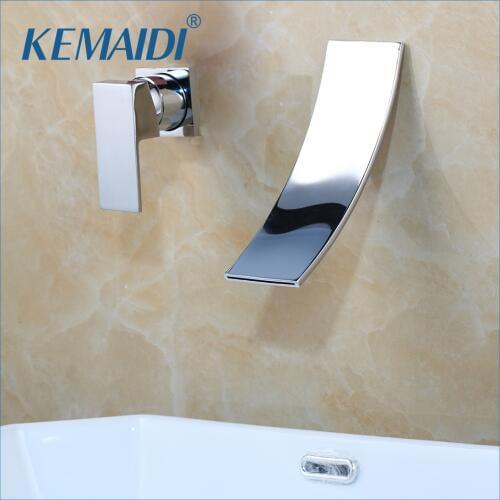 KEMAIDI Chrome Waterfall Basin Faucets Wall Mount Waterfall Faucet Single Handle Mixer Tap Bathroom Waterfall Basin Faucet