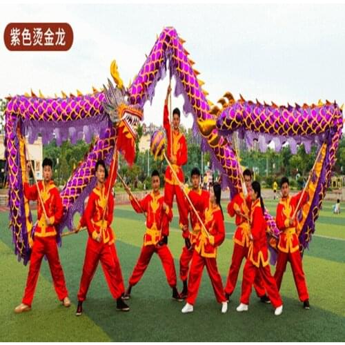 4m Golden Purple Dragon Dance Costume 4 Players Children Student School Halloween Party Performance Parade Folk Stage China