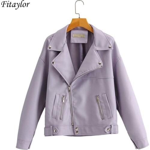 Fitaylor New Autumn Winter Women Faux Soft Leather Jacket Casual Female BF Style Zipper Turn Down Collar Loose Black Pu Coat