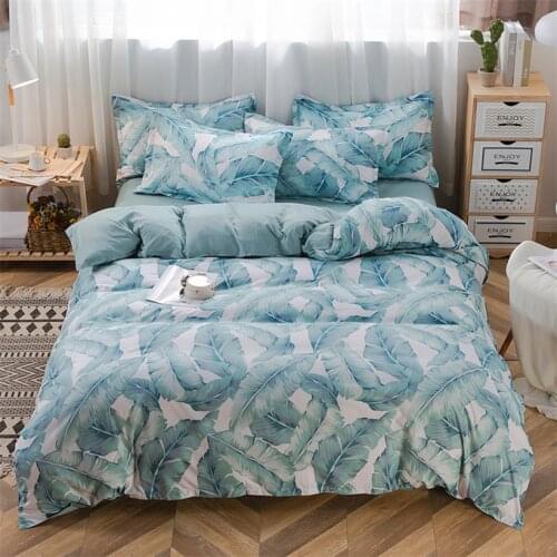 Fashion Nordic Style Leaf Floral Printed Bedding Set with Duvet Cover Bed Linen Pillowcase 240x220 Quilt Cover Sets Bedclothes