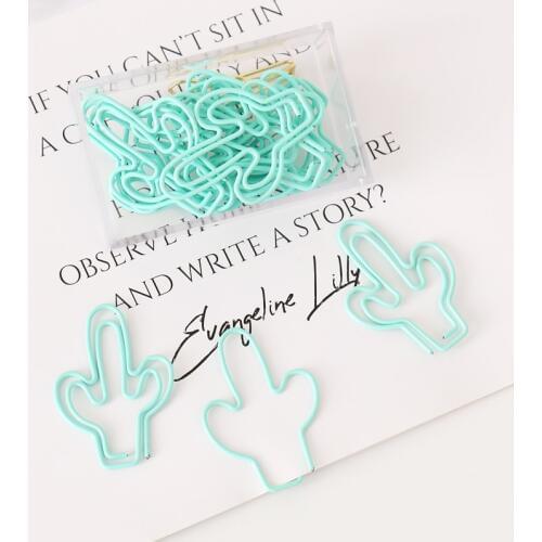 Mint Cactus Paperclip New Handbook Decoration Cute Paper Clip Office Stationery Paper Clips Decorative Kawaii Stationery Office