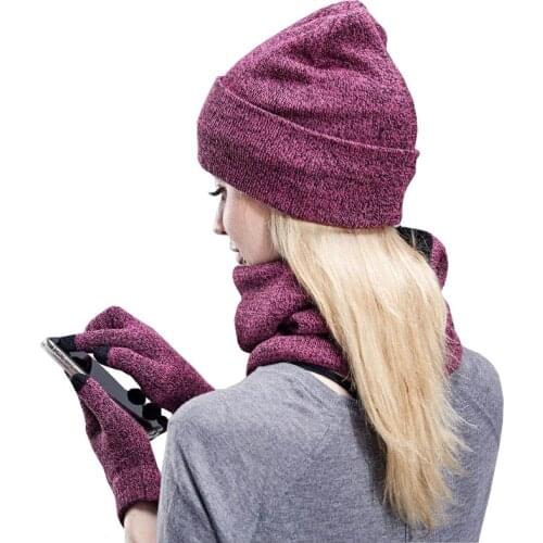 New Winter Women Scarf Hat Touch Screen Gloves Set Velvet Men Head Cover Women Beanies Sets Plush Men Hats Scarf