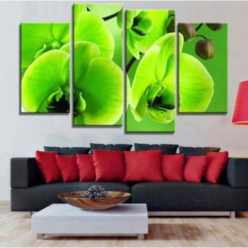 Wall for Living Room Nordic 4 Pieces Flower Decoration New Art Framework Canvas Painting Cuadros Modular Plant Picture Poster