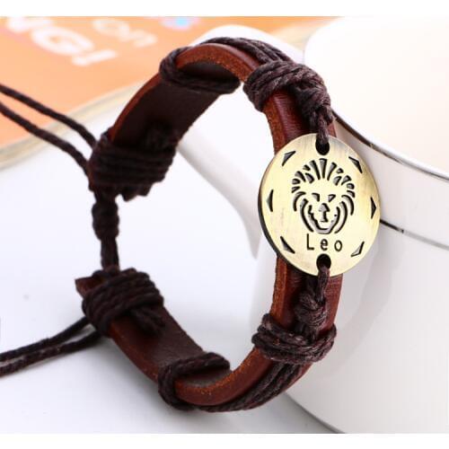 Original Virgo/Sagittarius/Aquarius/Scorpio/Libra/Capricorn 12 Constellation Bracelet Men Braided Leather Bracelets Women
